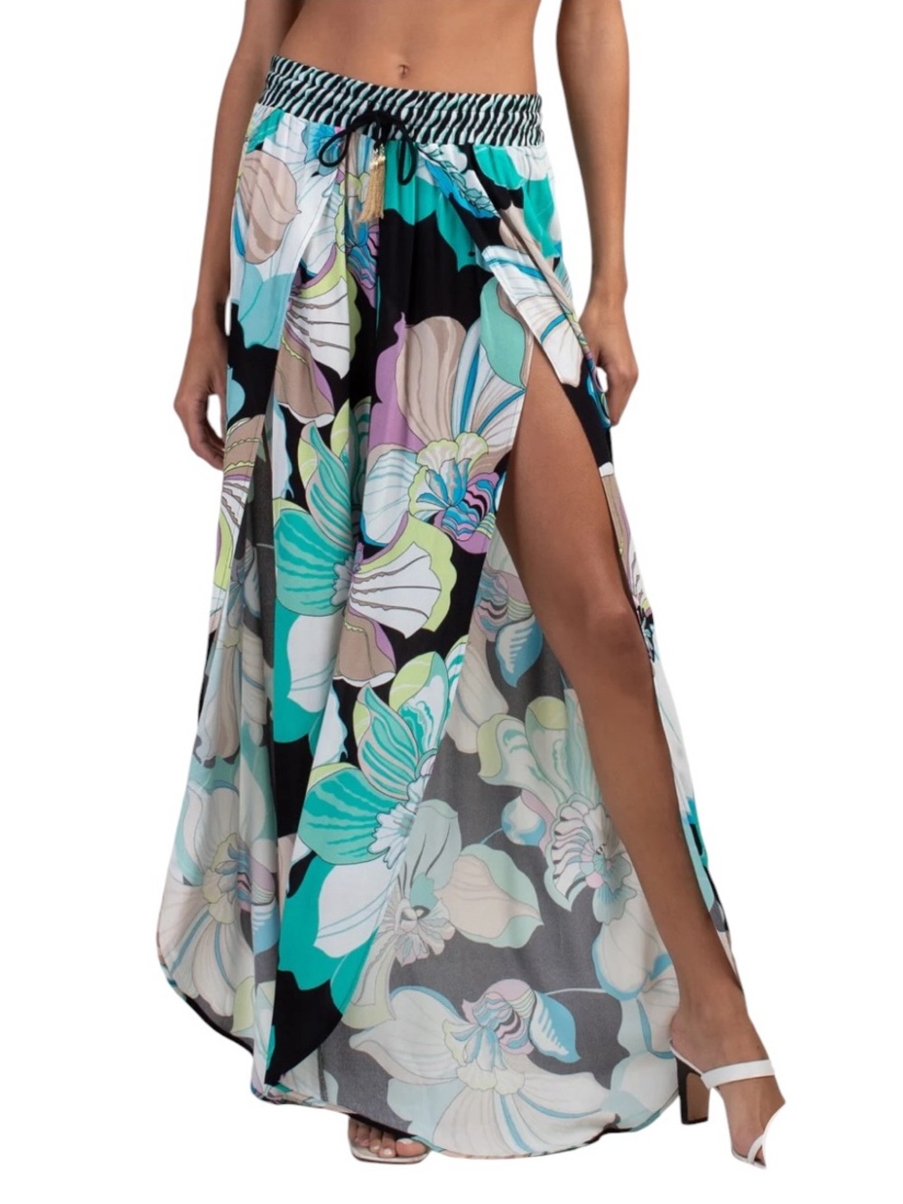 Trina Turk Sintra Floral Split-Leg Beach Pants Wide Leg High Rise Tropical Sz S